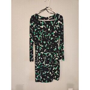 Dana Buchman Jersey Knit Faux Wrap Animal Print Green Black Dress Medium/ Large